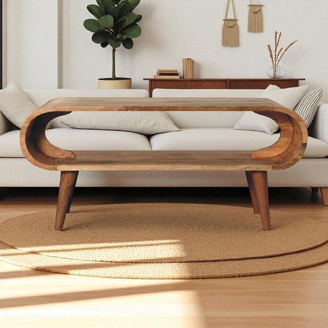Table basse style nordique bois massif chêne Amaya, rangement ouvert, design fonctionnel salon scandinave