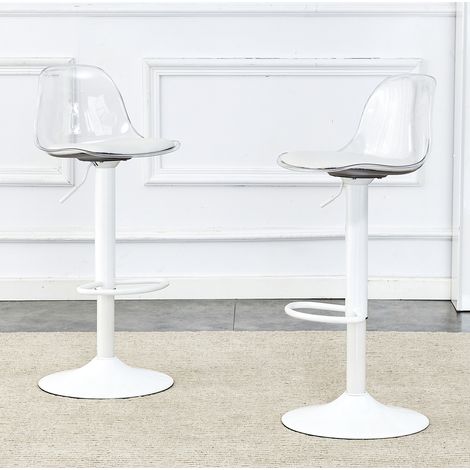 2er-Set Barstuhl verstellbar, transparente Rückenlehne, 82–104 cm, 360° drehbar HAVRYA (1/5)