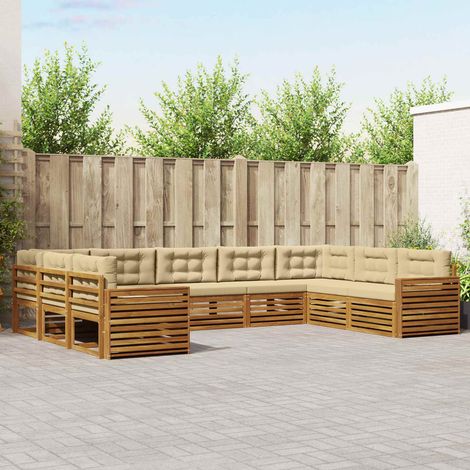 Outdoor-Sofagarnitur 9 pcs Natur und Beige Massivholz Akazie (1/5)