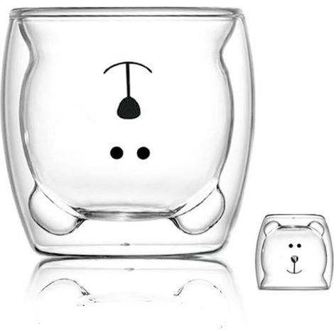 Cup of coffee Double paroi insulated Cutting to Glasses Animal Cute tea Milk Cup Gift Original for Christmas Action of thanks Copains (Sourire Ours)- (1/5)