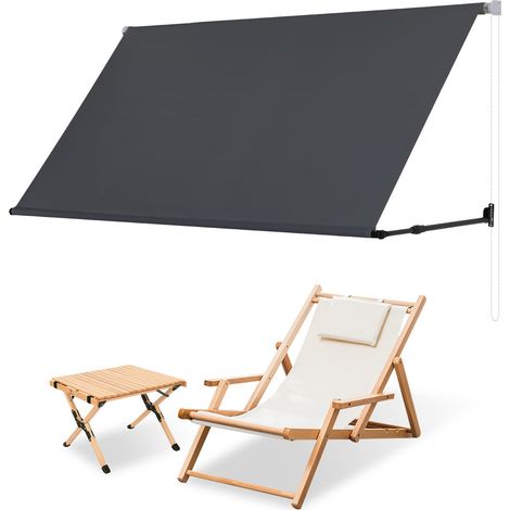 Randaco Store Banne Manuel inclinaison Réglable acier alu 2 x 1,50 m polyester imperméabilisé anti-UV Banne de Balcon Anthracite