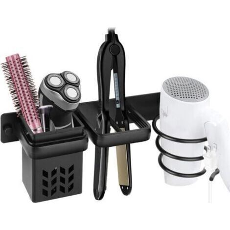 Hair Dryer Holder Wall Mounted Hair Dryer Holder Hair Dryer and Straightener Holder for Storage Hair Brush Hair Dryer Straightener for Bathroom Bedroom Hotel Black H604 (1/5)