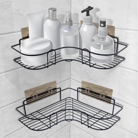 Lot de 2 étagères d'angle pour salle de bain, organisateur de douche auto-adhésif en acier inoxydable résistant à la rouille