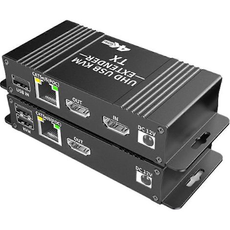 Un prolongateur KVM compatible 4K 60 Hz prenant en charge l'extension Ethernet USB IP RJ45 Cat6, avec une distance de transmission de 60 mètres/196 pieds, adapté aux caméras NVR. (1/5)