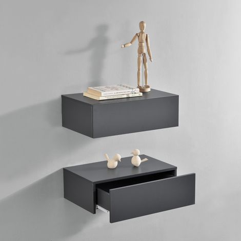 Set di 2 Comodini da Parete con Cassetto 46x30x15 cm Grigio Scuro [en.casa] (1/5)