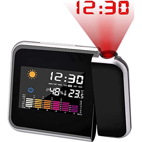 Réveil Projection Plafond Réveil à Projecteur Digital Numérique LED avec Station Horaire LCD Température Et Date Charge USB pour Chambre Bureau (1/5)
