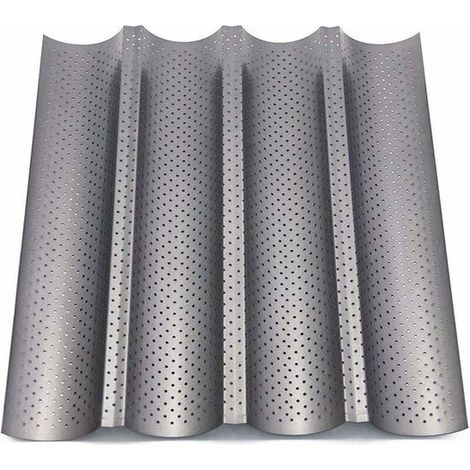 Backform Baguetteform 4 Reihen Backblech für Baguettes Antihaftbeschichtung perforiert 38 x 33 x 2 cm Stahl silber (1/5)