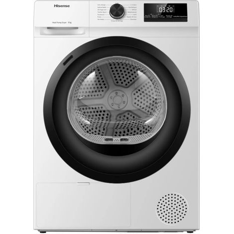 Hisense – Sèche-linge frontal 8kg classe D – Pompe à chaleur – Fin différée – DHQE802U