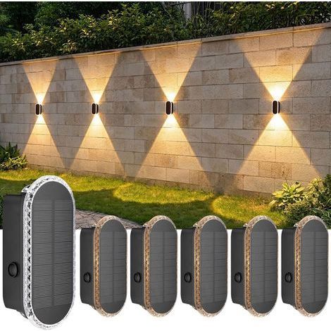Lampe Solaire Applique Murale pour Jardin Clôture Lot De 6-1200mAh Up and Down lumiere solaire exterieur IP65 Étanche Éclairage Puissant Avec 3000K/4000K/6500K (1/5)