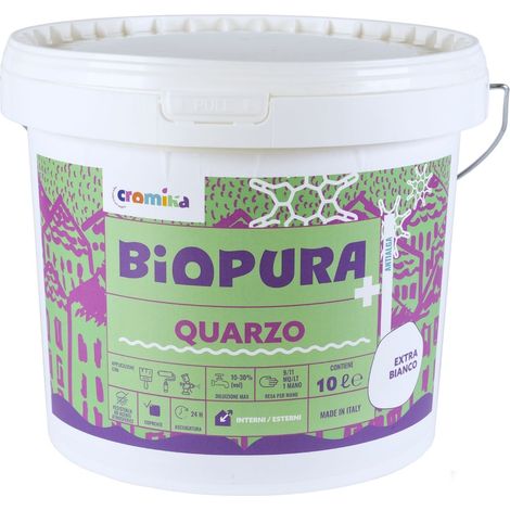 Pittura quarzo antialga interni esterni finitura opaca linea biopura cromika formato 10 lt - confezione 1 (1/5)