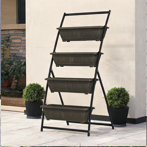 Jardinière escalier 4 étages en acier 76 x 79 x 162 cm marron (1/5)