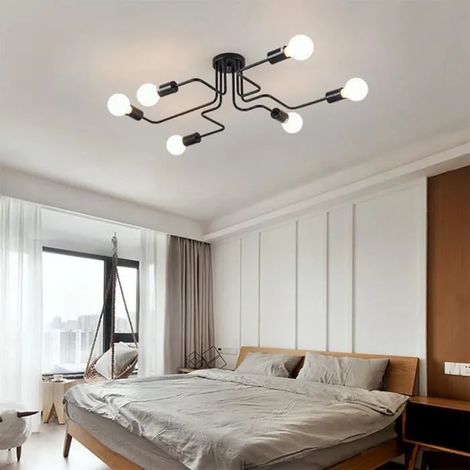 6-Lampe Vintage Plafonnier Lumière Industriel Éclairage de plafond Lampe Lustre Suspension Luminaire pour Chambre Salon (1/4)