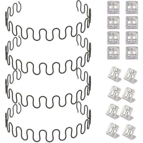 Ressorts de rechange pour canapé 4 pièces 50,8 cm avec 16 clips en S, 4,0 fils de diamètre Kit de réparation de ressorts de canapé pour siège de décoration intérieure de meubles