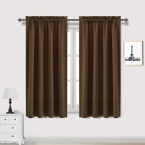 Lot de 2 Rideau Passe Tringle Tenture Opaque Décoration de Petite Fenêtre Chambre Placard/Porte/Cuisine, L132 x H160cm, Beige