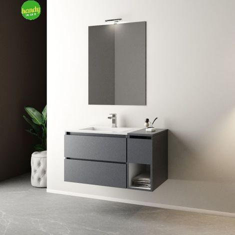 Composizione Bagno Sospesa Smeraldo Mobo Cm 95 Stone Grey (1/4)