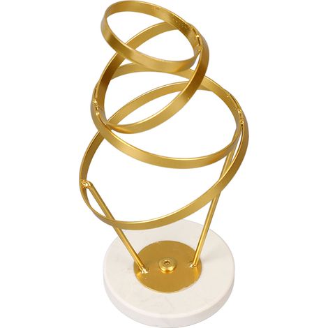 Sculpture Géométrique Abstraite en Métal Doré avec Base Ronde Blanche, Grande Taille, Élégante pour Bureau, Salon, Bibliothèque ou Café (1/5)
