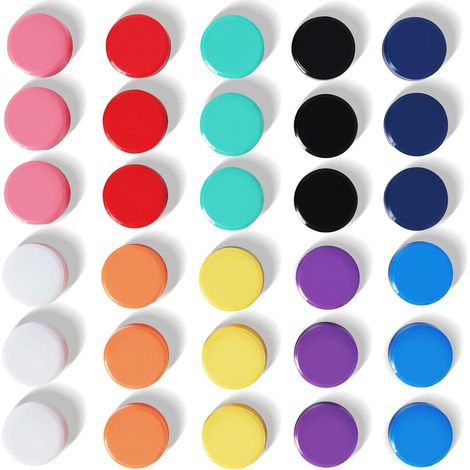 Aimants frigo 30 pièces, 10 couleurs, puissants et plats, pour tableau, frigo, photos et cartes. (1/5)