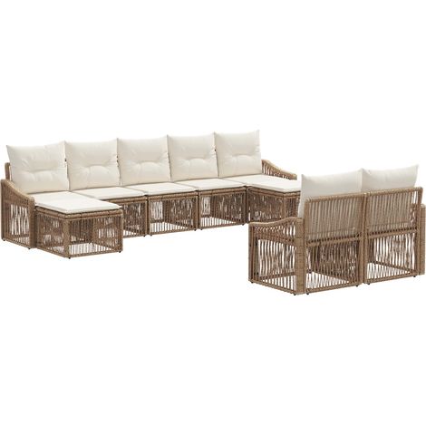 Gartensofa-set 9 pcs Beige Poly-Rattan vidaXL