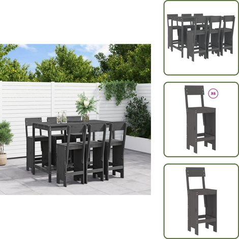 Set da bar - vidaXL Set Bar da Giardino 7 pz Grigio in Legno Massello di Pino - Legno massello
