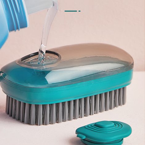 Brosse à lessive automatique avec réservoir de liquide - Brosse de nettoyage polyvalente pour vêtements et chaussures - Brosse à poils doux verte, usage domestique (1 pièce) (1/5)