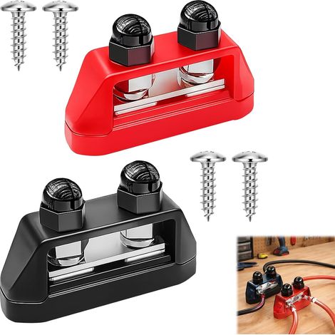 Lot de 2 rails de distribution CC - Batterie 200 A - 12 V-48 V CC - Avec 2 bornes M8 - Distributeur de courant 12 V - Rail de distribution pour voiture, camping-car, solaire, marine, bateau (1/5)