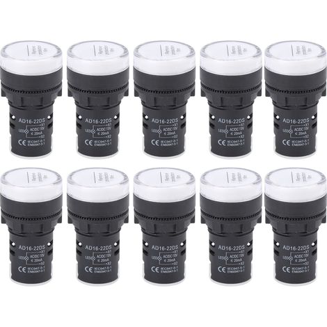 Indicateur LED haute luminosité, indicateur lumineux blanc, accessoire d'équipement pour instruments, compteurs AD16-22DS, 10 pièces (AC/DC110V) (1/5)