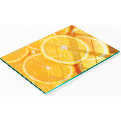 Tabla de cortar de cristal para cocina con estampado de rodajas de naranja, 80x52 cm. (1/5)