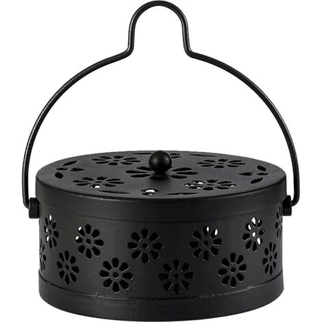 Moustique Porte Bobine, Support Bobine de Moustique Classique Porte-encens de Conception Creuse Florale en Métal Sécurité Anti-brûlure avec Poignée Couvercle pour Maison Et Jardin Extérieur (1/5)