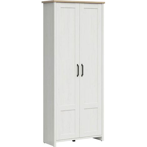 Armoire Placard à deux portes , coloris Blanc pin andersen/Chêne clair - Longueur 84,5 x Profondeur 36,5 x Hauteur 200,5 cm (1/5)