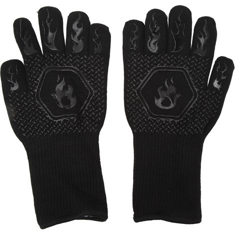 Gants de barbecue ignifugés 800°C, grande taille double face silicone pour cuisson au four et grill, résistants à la chaleur, couleur noire (1/5)
