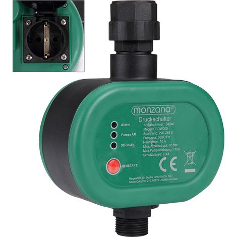 Monzana – Pressostat automatique pour pompe – Contrôle de pression réglable 1,0/1,5/2,2 bar – Protection marche à vide – IP54