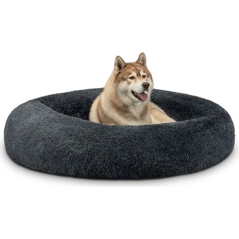 lionto Hundebett aus Plüsch in Donut-Form, 120 cm Durchmesser, dunkelgrau