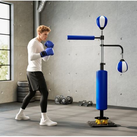 Boxständer mit zwei Speedballs, Rotationsstange, höhenverstellbar 140-205 cm, Stahl, blau OKMYHOME (1/5)