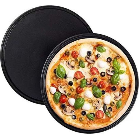 2 Pcs Plaque Pizza, Revêtement Anti-Adhérent, Plaque À Pizza Ronde,Pizza Antiadhésifs En Acier Au Carbone Plateau Four À La Cuisinière Barbecue, Pour Les Restaurants Et Cuisson Pizzas Maison