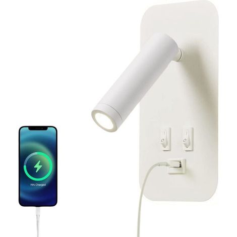 LED-Wandleuchte, Nachttischlampe, Leselampe mit Schalter, USB-Ladeanschluss, verstellbarer Spot für stimmungsvolle Beleuchtung im Schlafzimmer