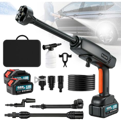 Akku-Hochdruckreiniger, 21 V, max. 180 Bar, mit 6-in-1-Rotationsdüse, 5 m Schlauch, 2 Akkus 4000mAh, tragbarer Hochdruckreiniger für Gartenbewässerung , Autoboden-Hochdruckreinigung