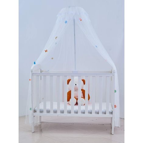 Mosquito Net for Crib Newborn Crib Child Canopy Polyester Mosquito Net Covers the Whole Crib Anti-Mosquito Dust with Bracket Fixing (white with flower)