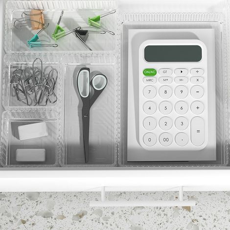 YiYiGou Schreibtisch-Aufbewahrungsbox, transparentes Ablagefach mit großem Fassungsvermögen, Schubladenorganizer für Schulmaterialien. (1/5)