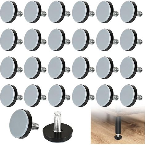 24 PCS Patins en PTFE avec Filetage M6 Ø20 mm, Patins en Téflon avec Filetage Rond, Ronds Patins de Vérin avec Vis Poussoir, Glisse Silencieuse et Protection du Sol pour Chaises Tables Meubles (1/5)