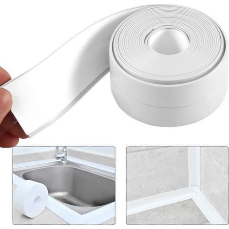 2 pièces Ruban étanchéité, bande PVC imperméable 38 mm × 3,18 m, adhésif renforcé 1 mm, pour joints salle de bain et plomberie