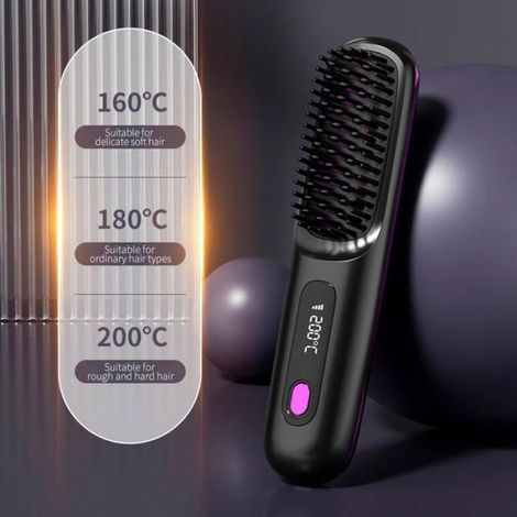 Go Brush-1 Kabellose Glättungsbürste, Schwarz, 2000 mAh, LCD-Display, Keramik-Schnellheizung, Styling-Tool (1/5)