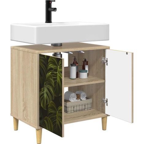 Meuble Vasque de Salle de Bain 60x40x60 cm - Sonoma, Design Moderne avec Rangements, Robuste et Élégant pour Toilettes (1/5)
