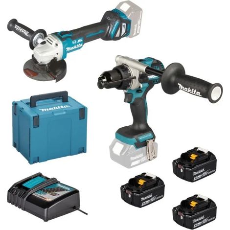 Set smerigliatrice angolare e trapano avvitatore a percussione 18 V a batteria Makita DLX2547TJ