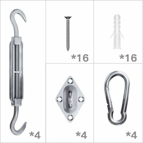 Kit De Fixation Voile D Ombrage - Acier Inoxydable 304 - Pour Voiles Carrées Triangulaires Et Rectangulaires - 44 Pièces (1/5)