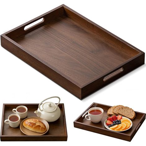 1 Plateau en bois, Poignées ergonomiques, Bambou et composite, 38x26x4 cm, Salon et jardin (1/5)