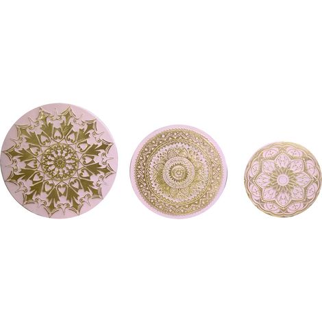 Decorazione da Parete in Legno 3pz rosa tondo