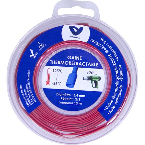 Gaine thermorétractable 3m - Ø6,4/3,4mm - Rouge - Voltman