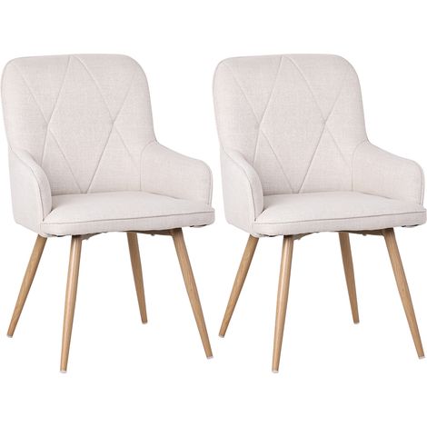 Homavo – Set de 2 chaises salle à manger avec accoudoirs – Similicuir beige avoine – Dimensions 57x62x87 cm – Hauteur d’assise 48 cm (1/5)