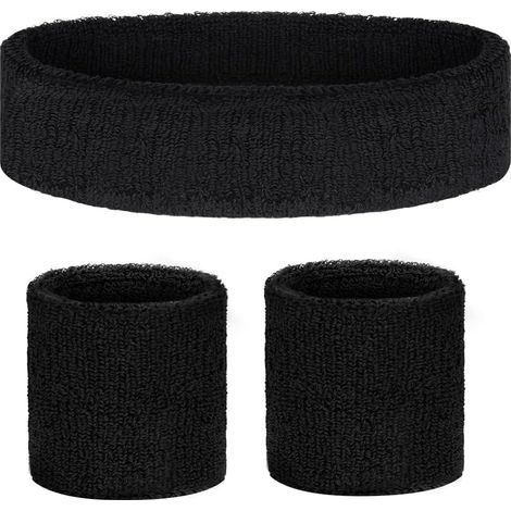 Ensemble de Bandeau de Sport et Bracelets en Coton, Ensemble bandeau anti-entorse et hautement élastique absorbant la transpiration,Accessoires de Fitness pour Hommes et Femmes (1/5)