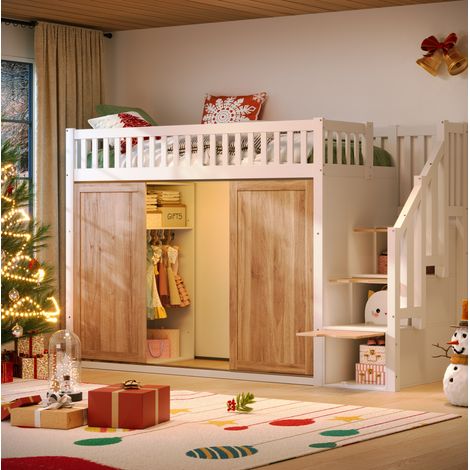 Cama alta infantil con armario y escalera 90x200 DESVIAE (1/5)